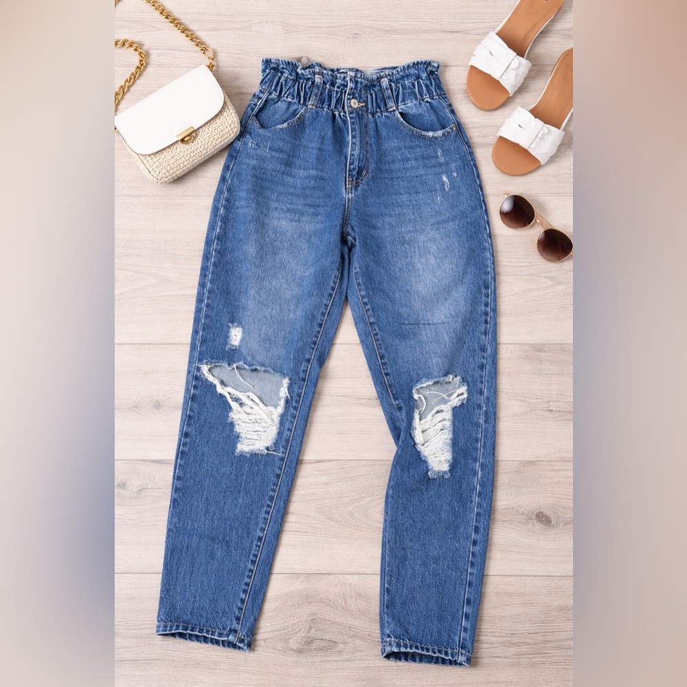 Kancan Distressed High Rise Paperbag Waist Jeans Size M